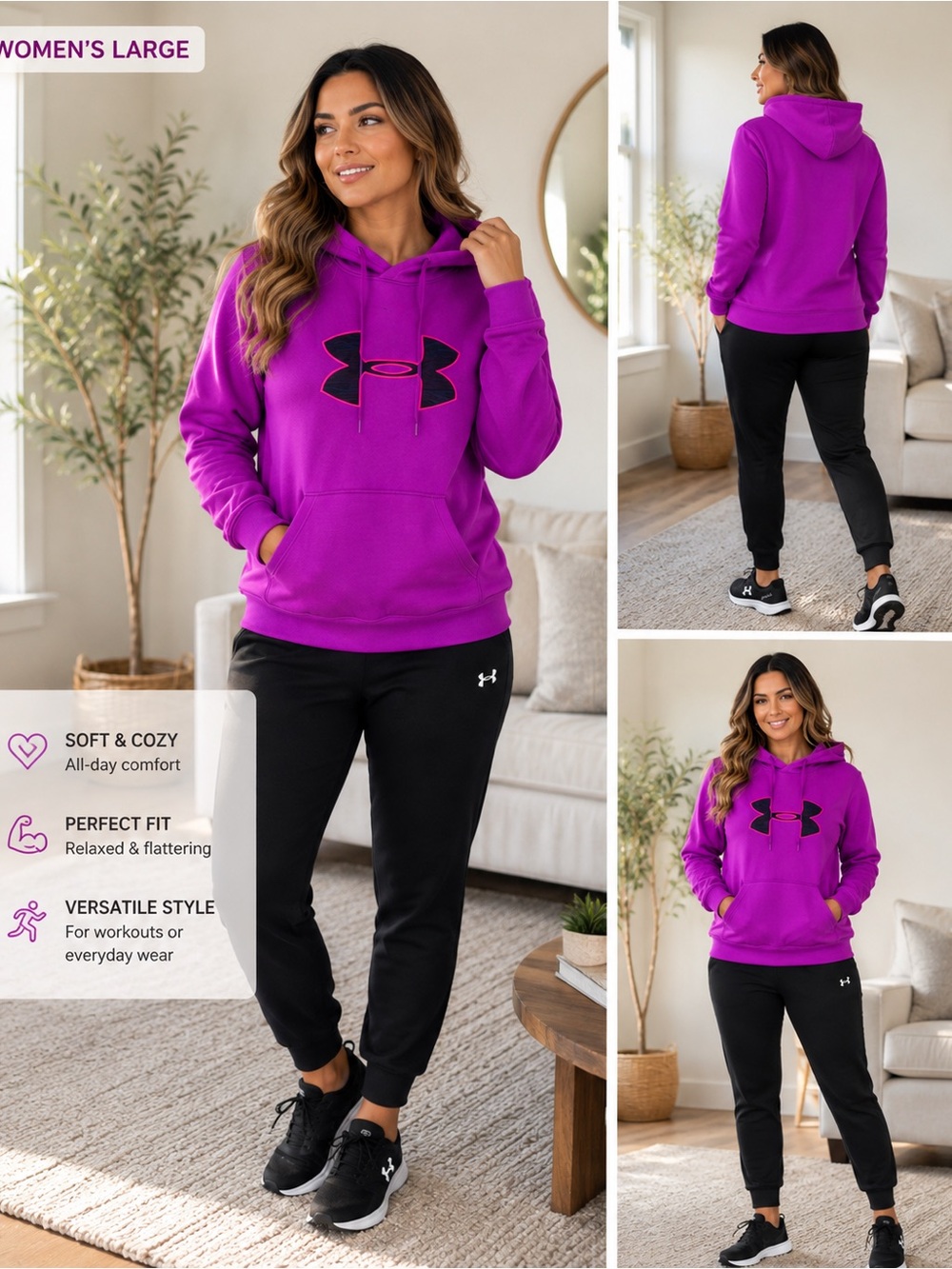 Under Armour Women's large magenta storm Hoodie with Black Joggers